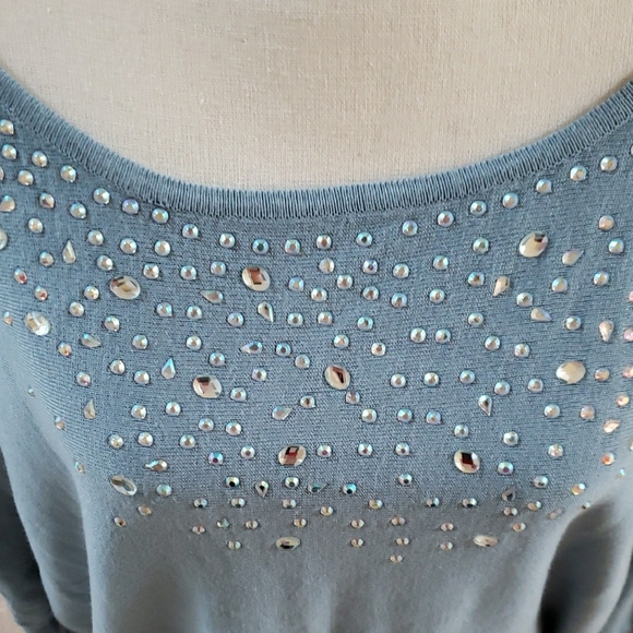 VENUS NEW Light Blue Sweater Adorned with Crystals - Picture 2 of 7